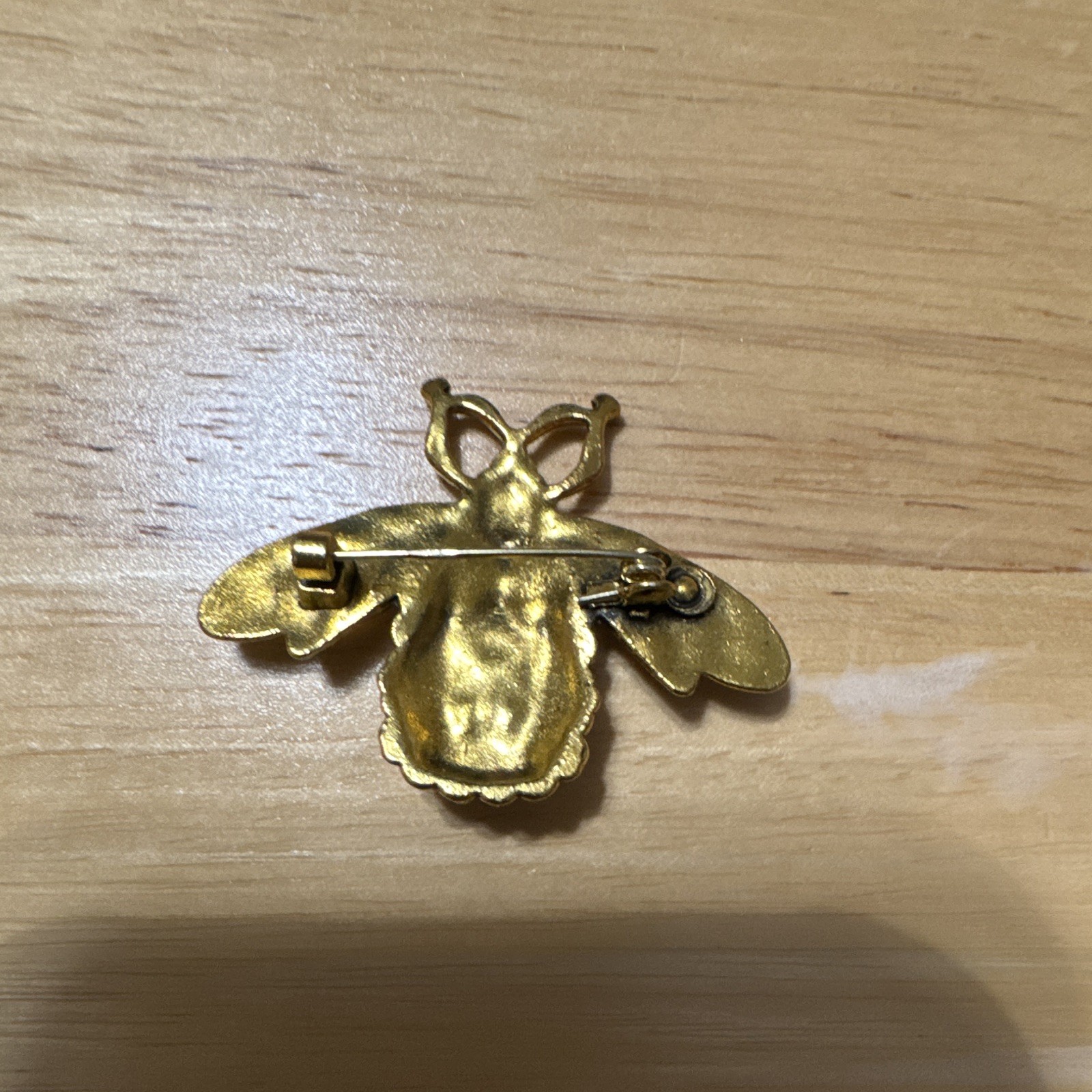 Gold Tone Bee Brooch Pin Clear Oval Crystal Rhinestones Halo Setting