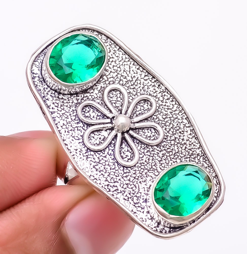 Tsavorite Quartz Gemstone 925 Silver Plated Jewelry Ring s.7 T2793