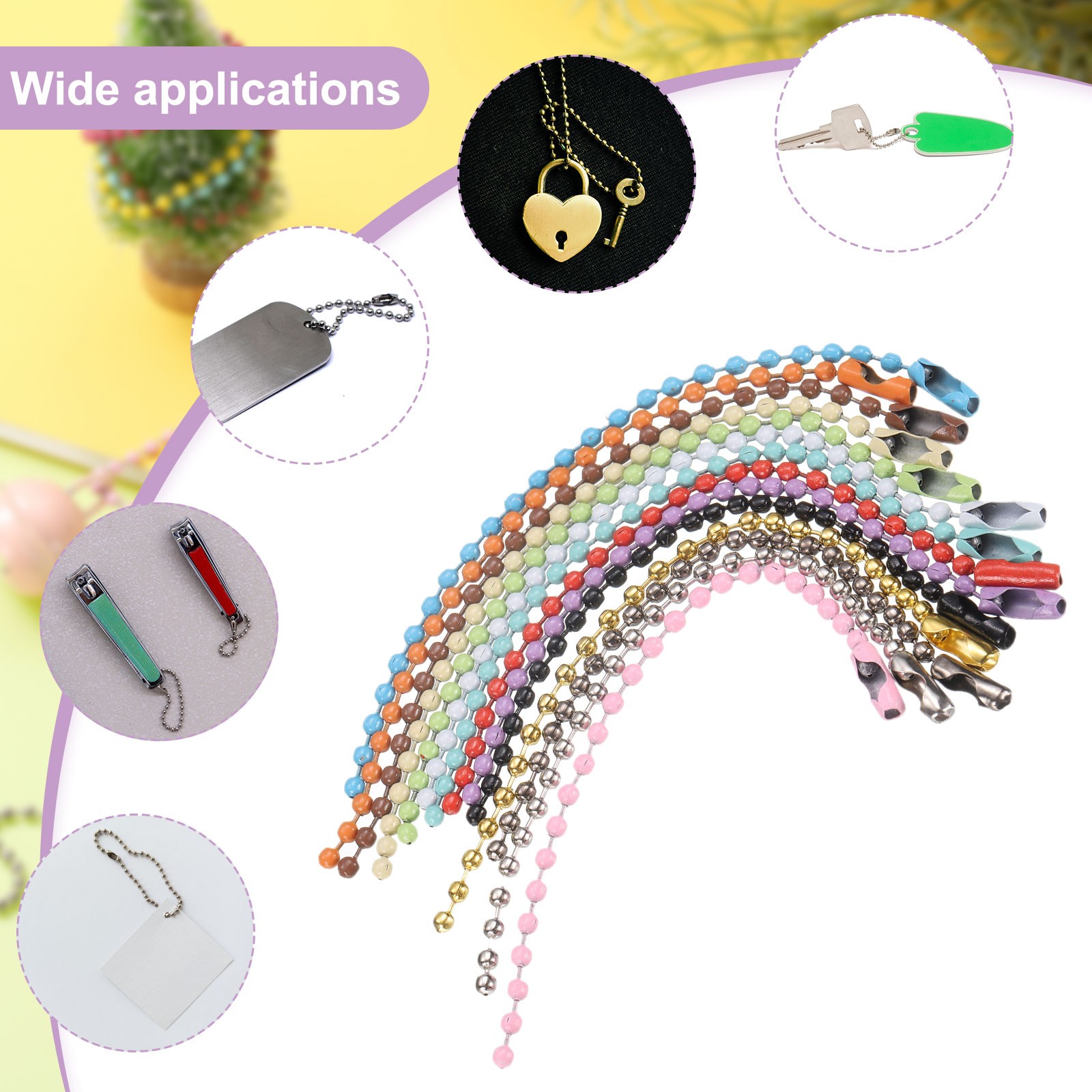 220pcs 100mm Metal Ball Bead Chain Clasp Purple