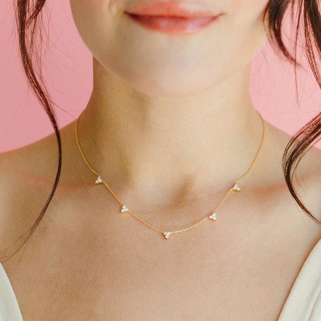 Dainty CZ Station Necklace – Gold & Silver Layering Choker for Women