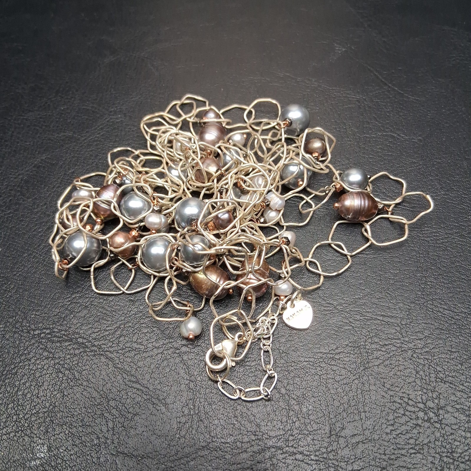 NAKAMOL Necklace Whit Dangle Gray Freshwater Silver Tone. 18.013