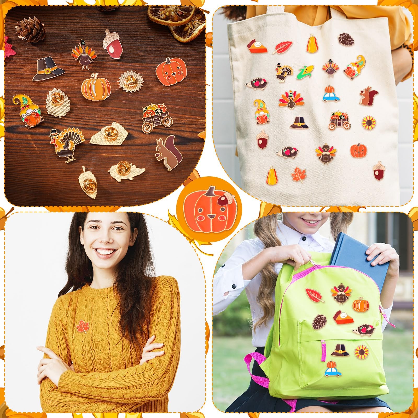 40 Pcs Thanksgiving Enamel Pins Bulk Fall Autumn Lapel Decorative Pins Cutetu…