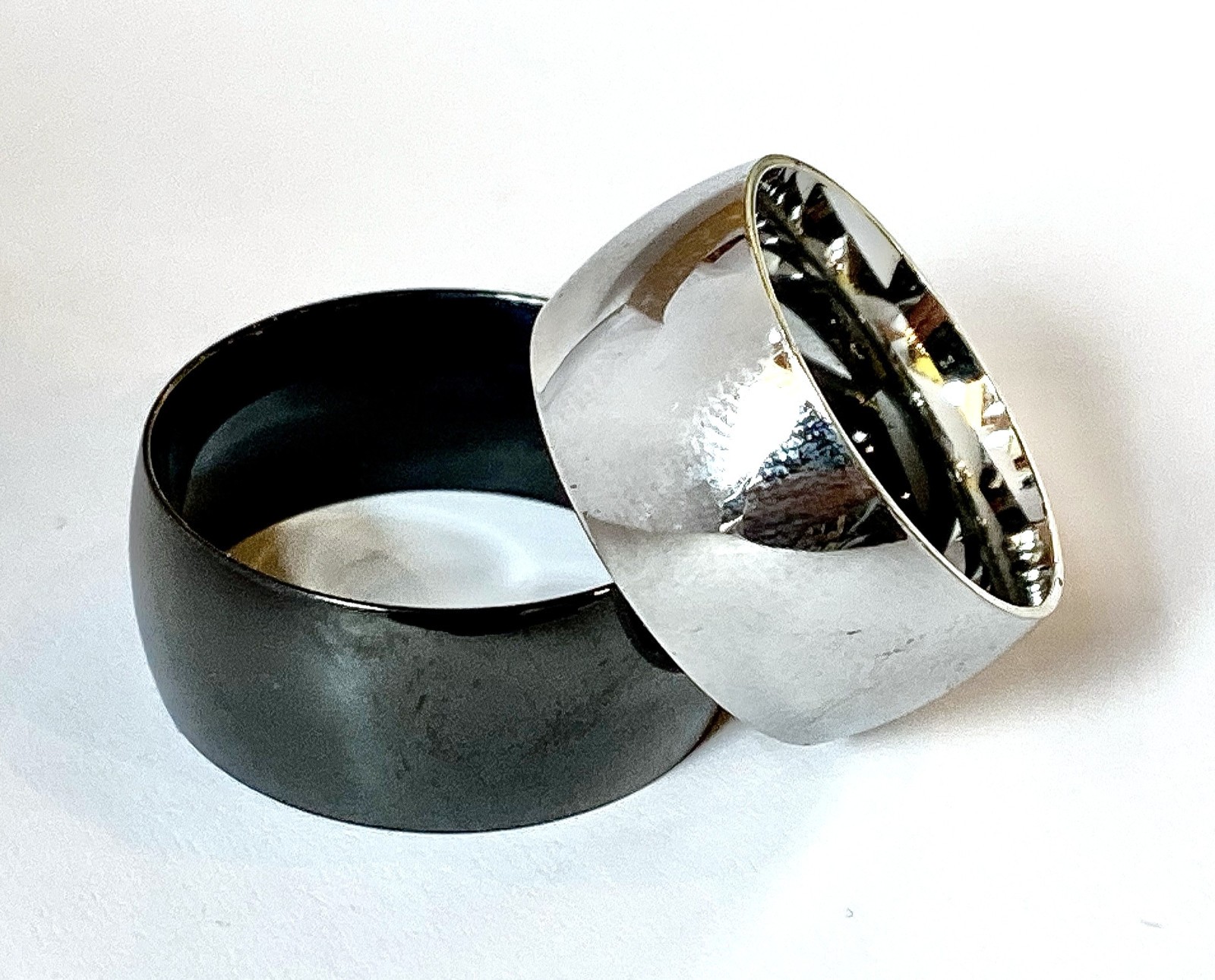 Wide 10mm Dome Stainless Steel Band Ring in Silver or Black Ion Plated