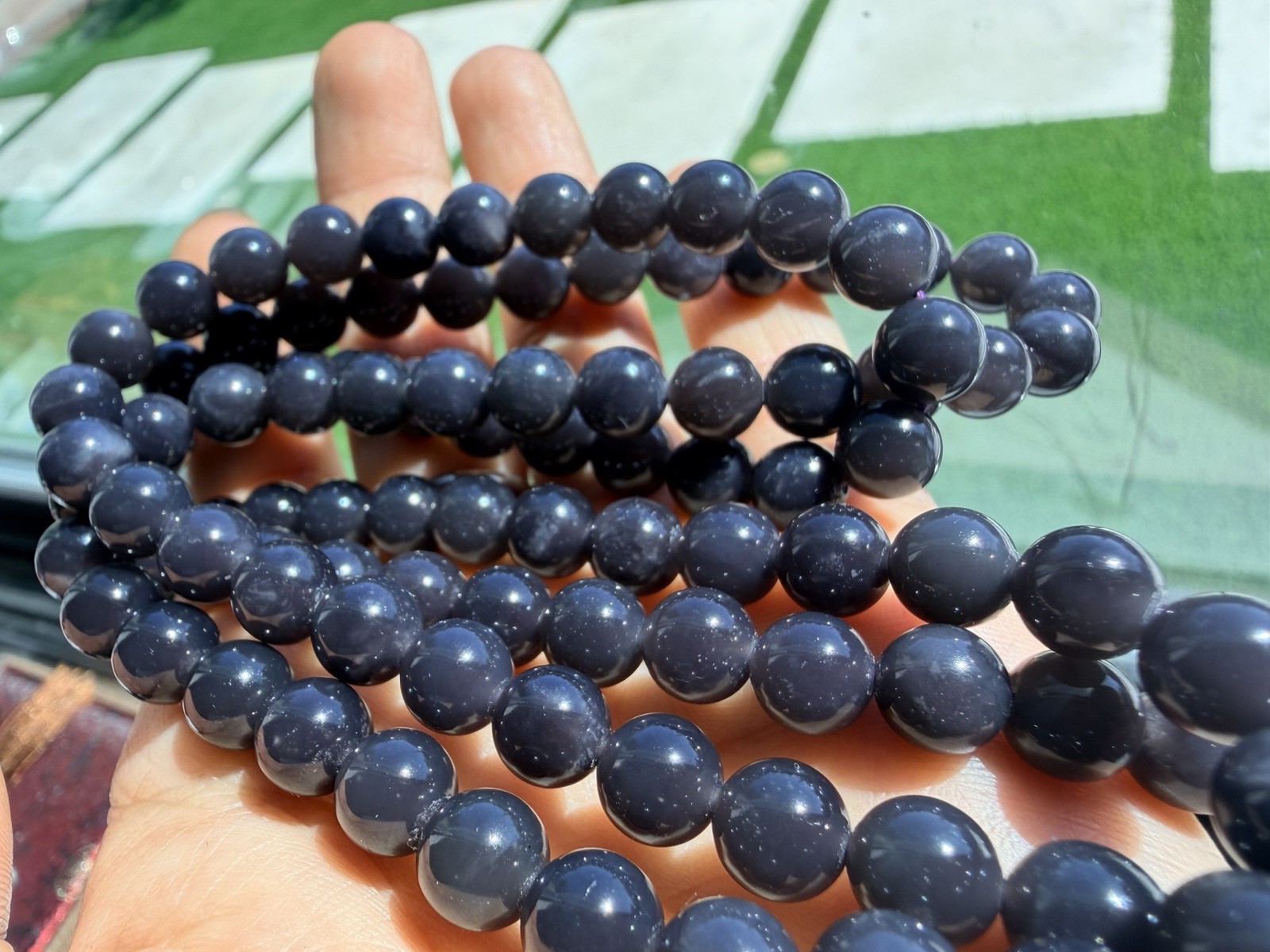 Nephrite Hetian jade necklace 8m Emperor Purple 34inch Long Rich Silky 帝王紫