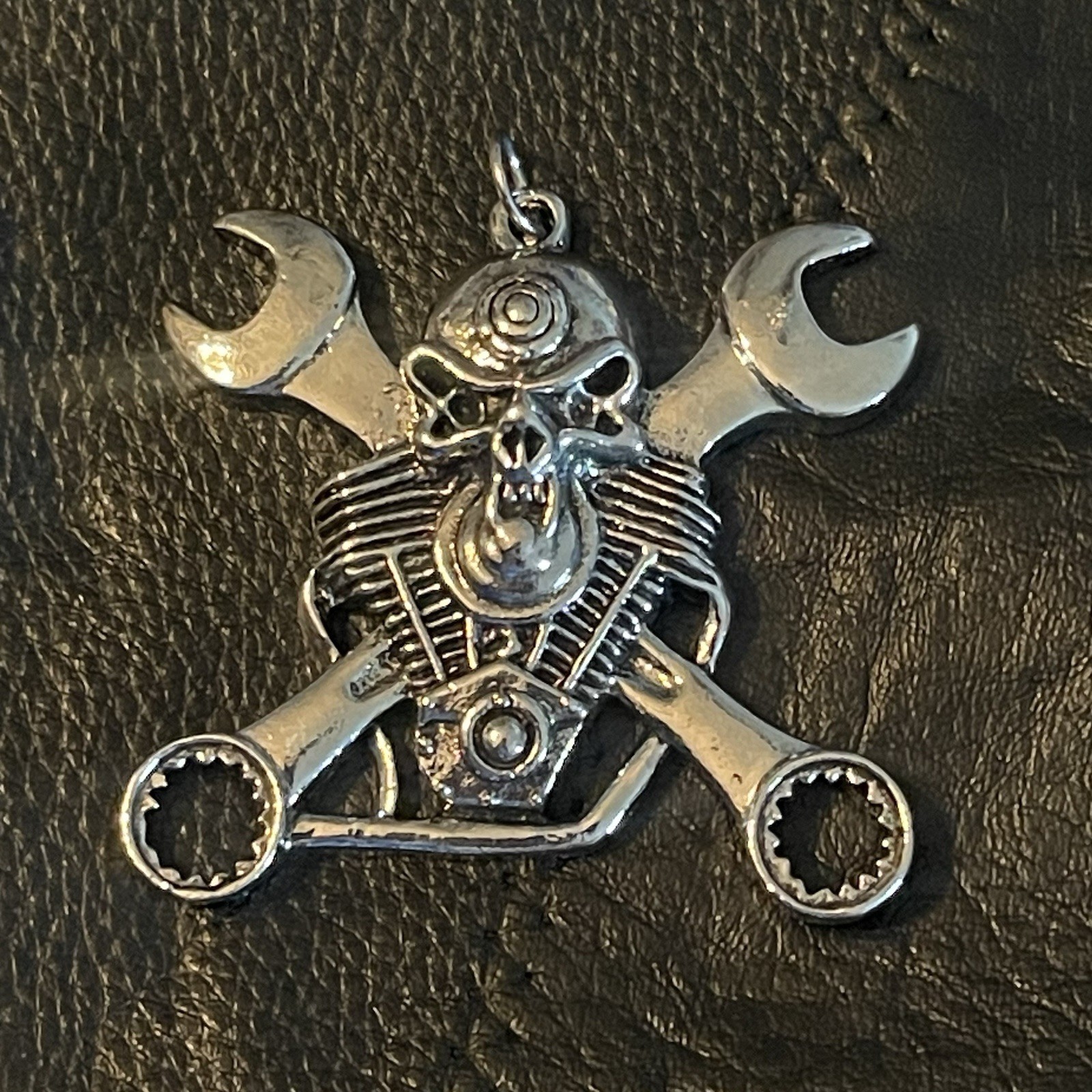 Silver-Tone Metal Skull Biker Charm Pendant, Skull Shape, No Stone, 0 Gems