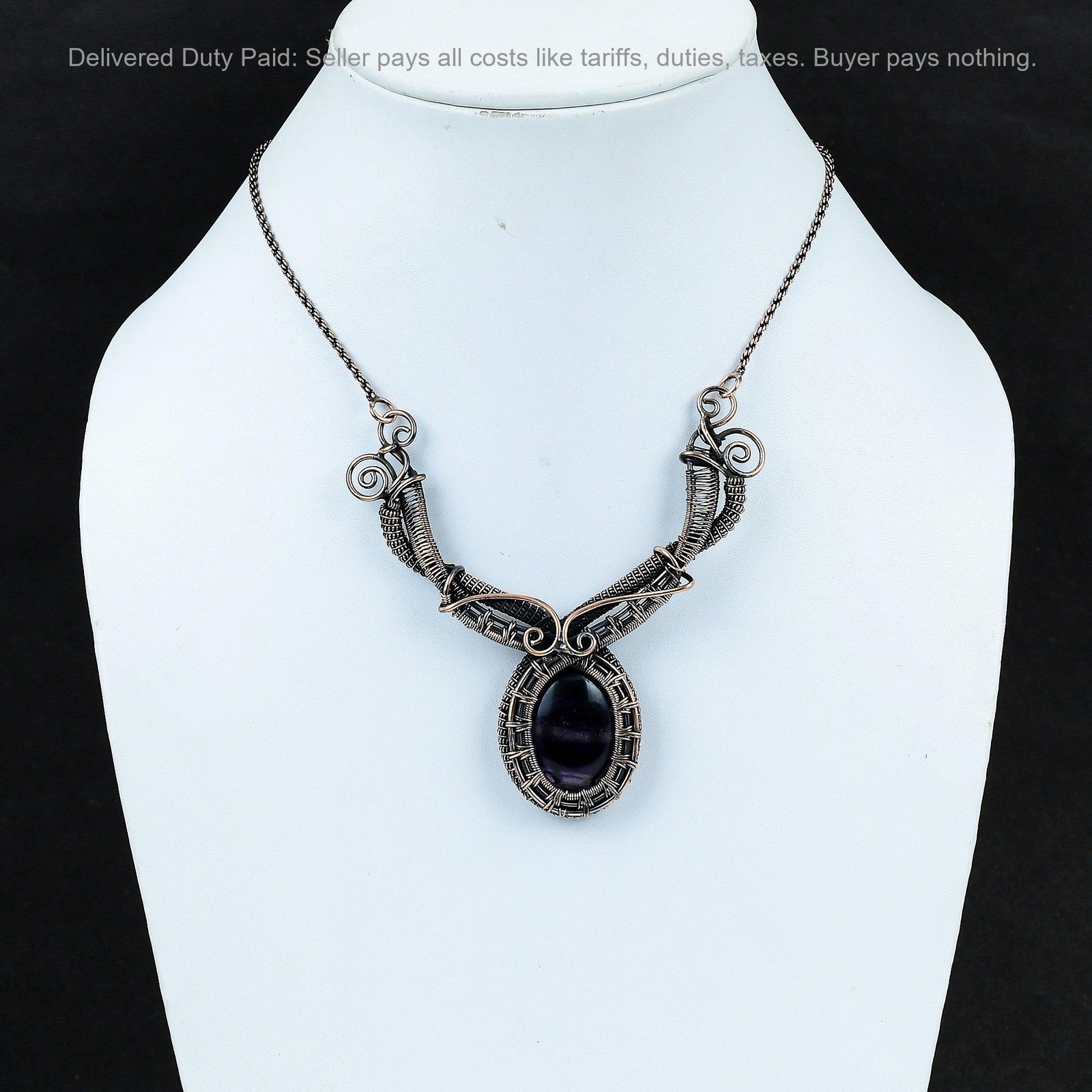 Oval Multi Fluorite Stone Wire Wrapped Artisan Chain Birthday Necklace Copper