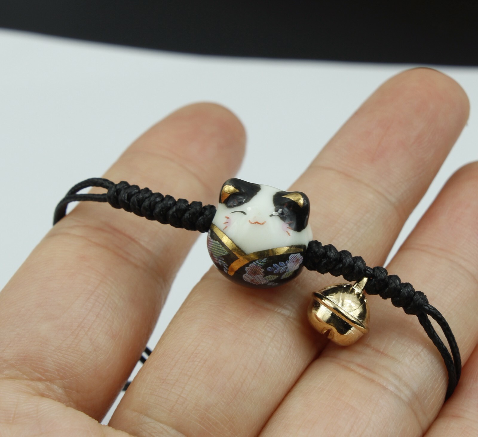 Girl Women Luck Ceramic Fat Cat / Kitty Ball Animal Adjust Rope Bracelet 4-9″