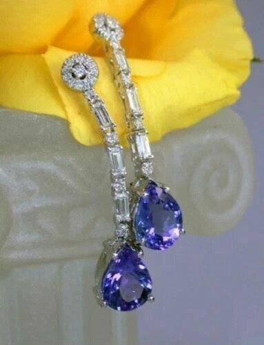 2.78 Ct Pear Cut Tanzanite Earrings Gift Earrings 14K Solid White Gold