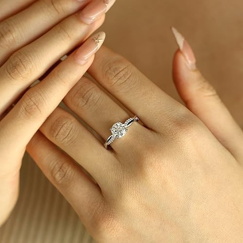 0.4 Ct Lab-Grown Diamond Engagement Ring, 14K White Gold Plated 925 Silver