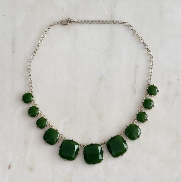 Green Glass Statement Chain Necklace Gold Tone Cable Chain 22 in