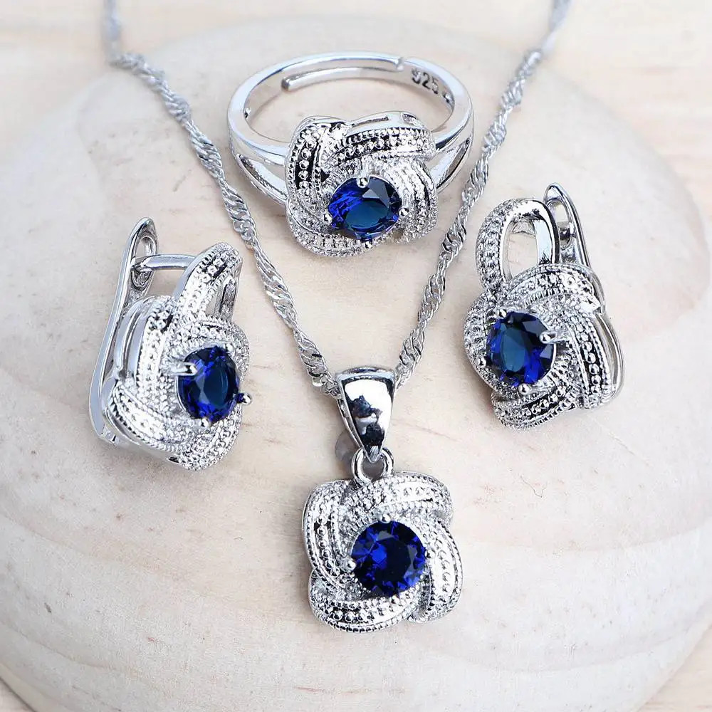 Blue Zirconia 925 Sterling Silver Bridal Women’s Jewelry Set