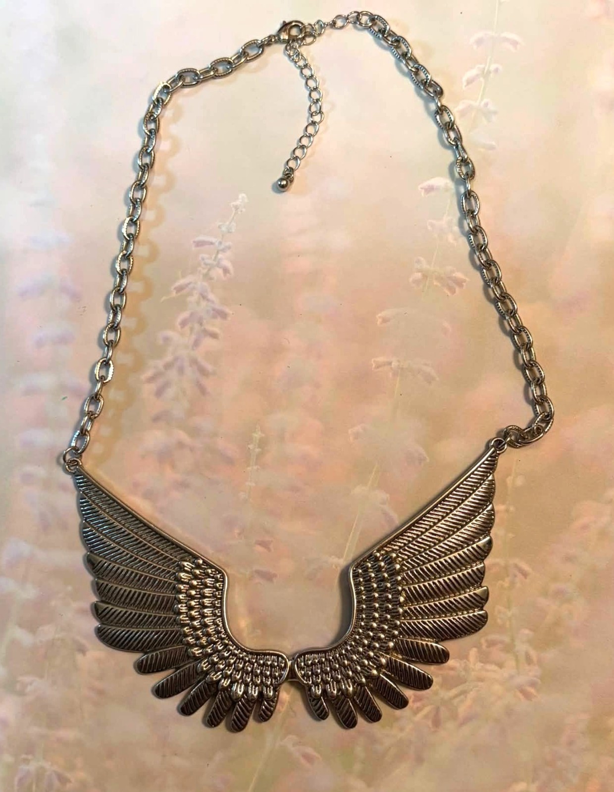 Silver Plated / Tone Large Angel Wings Necklace Wing