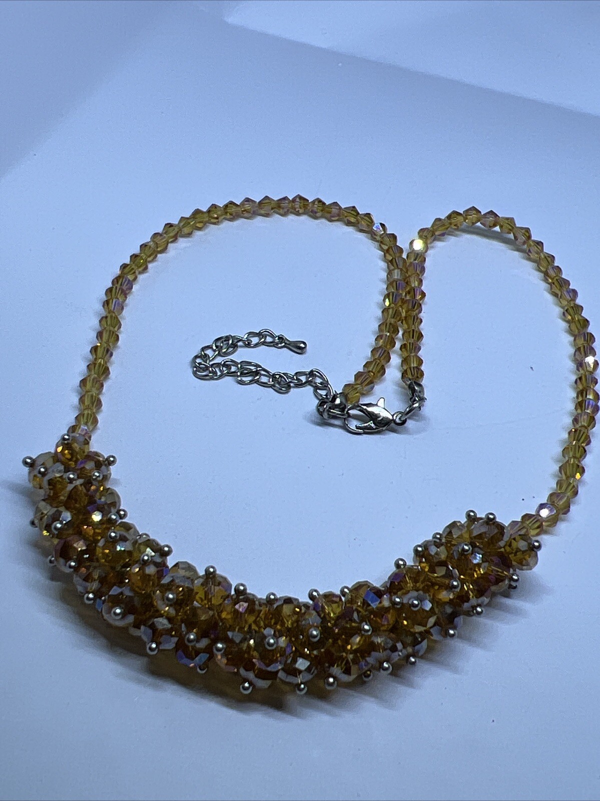 Yellow Shiny Faceted Glass Bead Cluster Necklace, 18” with 2.5” extender 7570