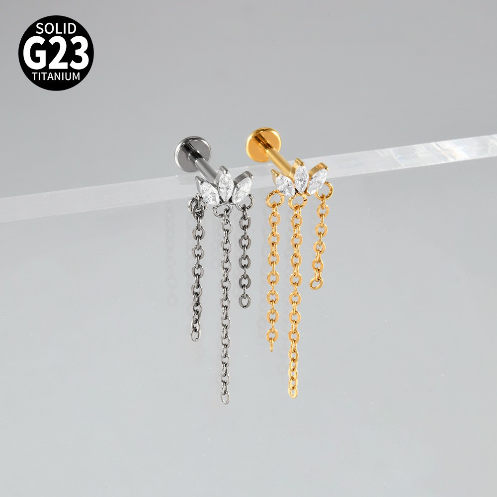 G23 Titanium Cartilage Stud Earring 16G Star/Chain Drop Labret Stud Ear Piercing