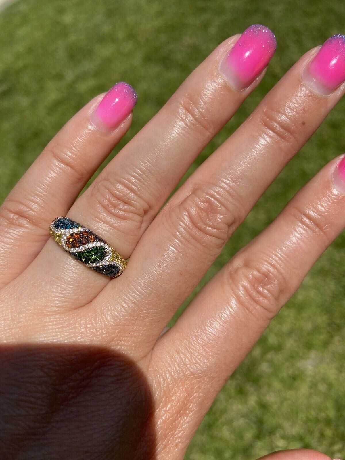 2Ct Round Cut Simulated Multi Colours Cocktail Ring 14k White Gold Plated Silver