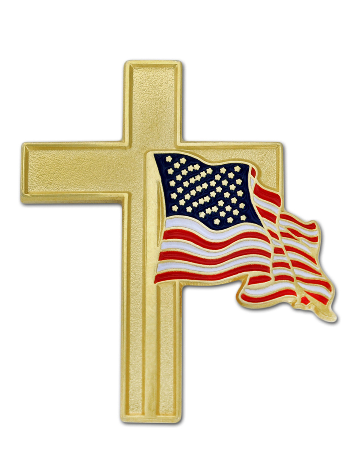 PinMart’s American Flag Gold Cross Religious Military Patriotic Lapel Pin