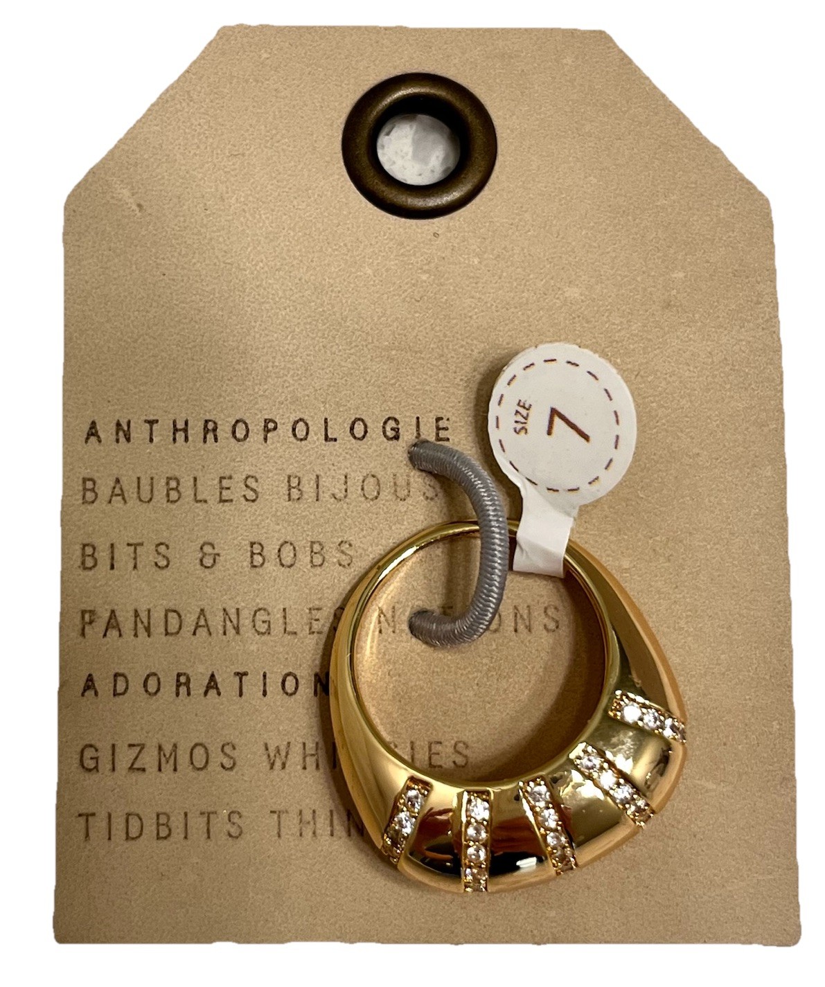 Anthropologie Pave Cocktail Ring 14k Gold Plated Size 7 Cubic Zirconia Statement