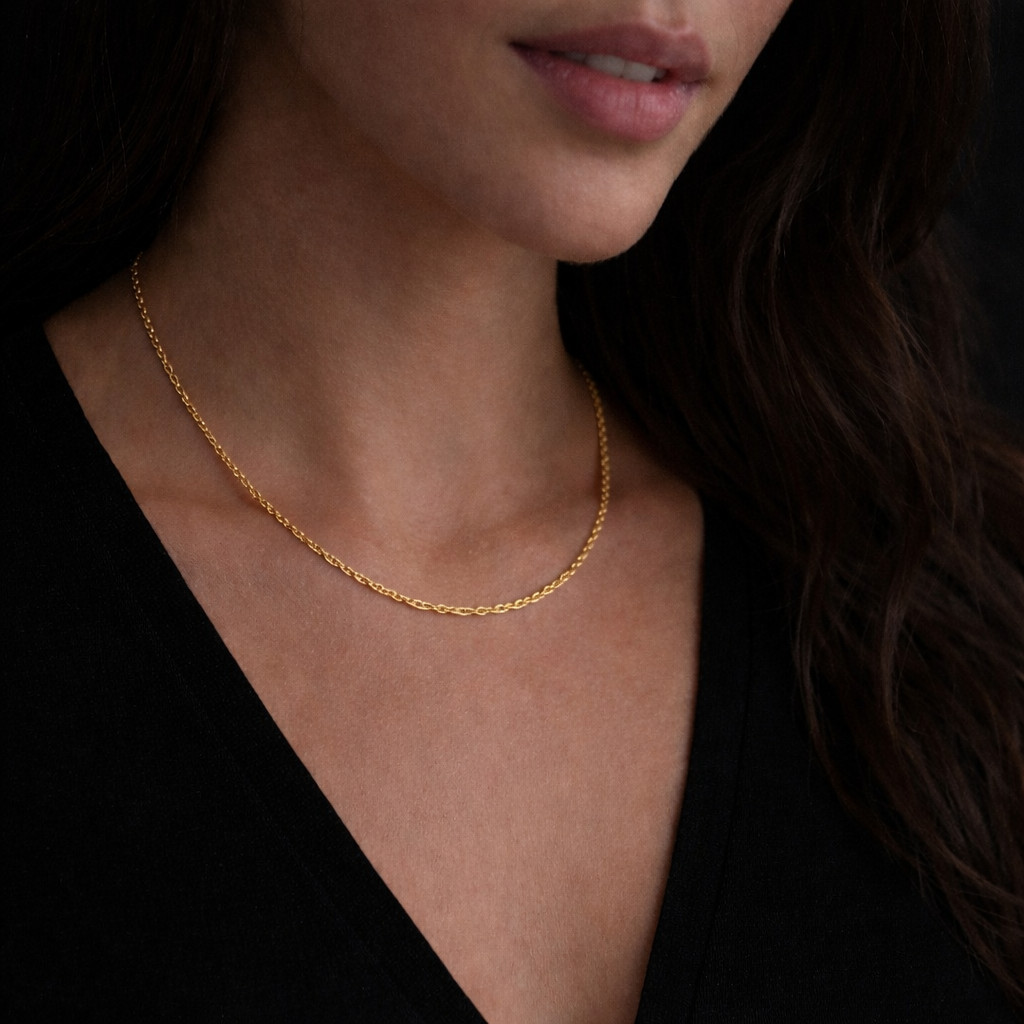 22K Gold Plated Twist Chain Necklace 2mm 17.2″ – Luxury pouch gifts