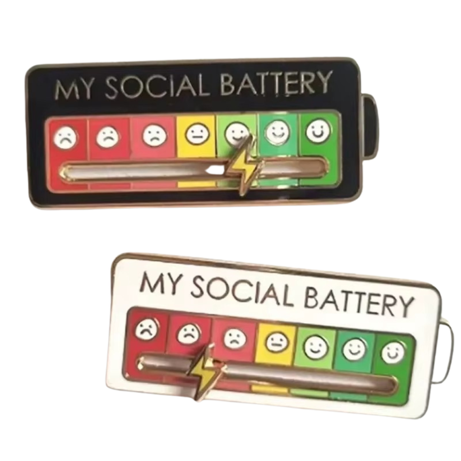 Funny Social Battery Slider Pin – 7-Mood Expression Badge, Cute Interactive Pin
