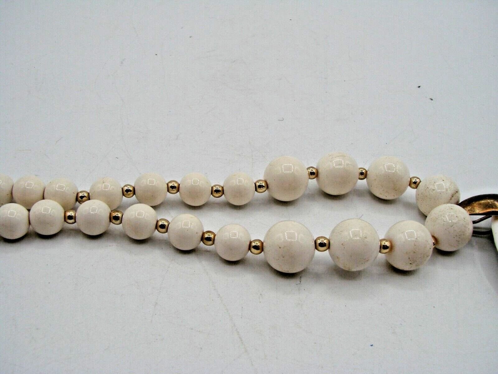 White Beaded Necklace Purple Dipped Gold Pendant 13″ Painted Enamel Ceramic Disc