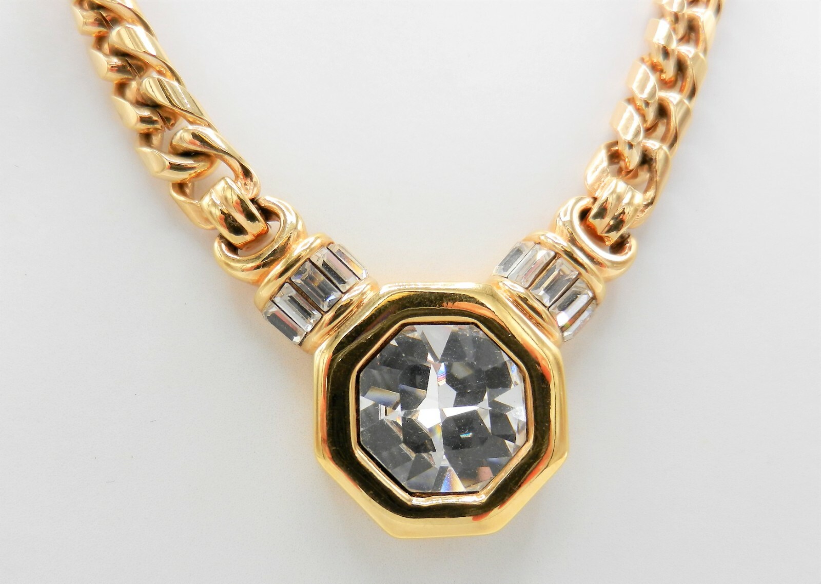 Signed Swarovski S.A.L. Crystal Hexagon Necklace & Earrings Set Gold Plated N46