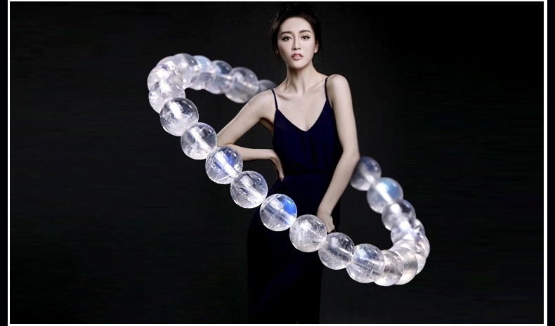 7mm Natural Moonstone Blue Light Crystal Clear Round Beads Bracelet AAAA
