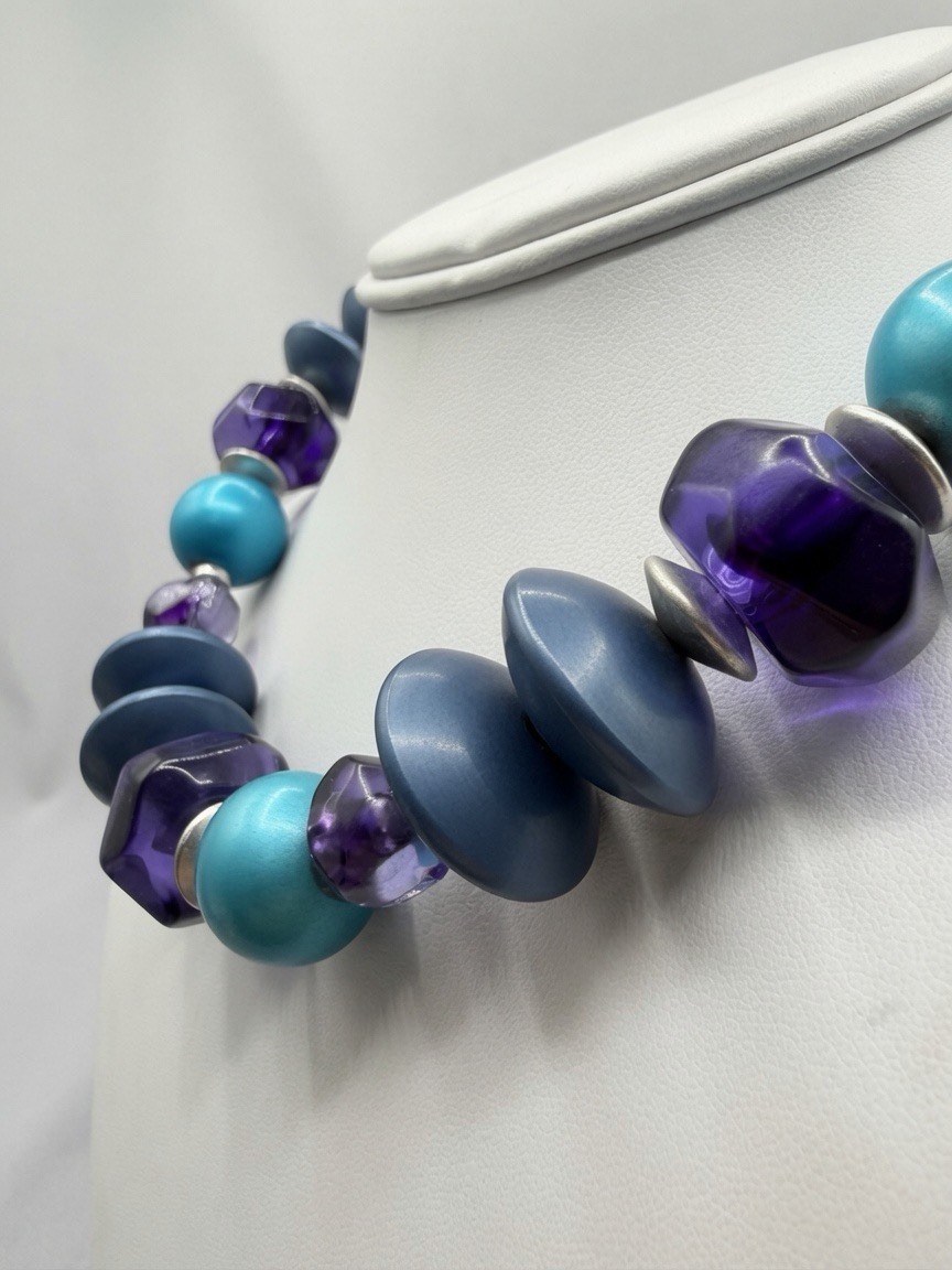 YSL Yves Saint Laurent 1980s Runway Beaded Necklace Purple Lucite Turquoise Bead