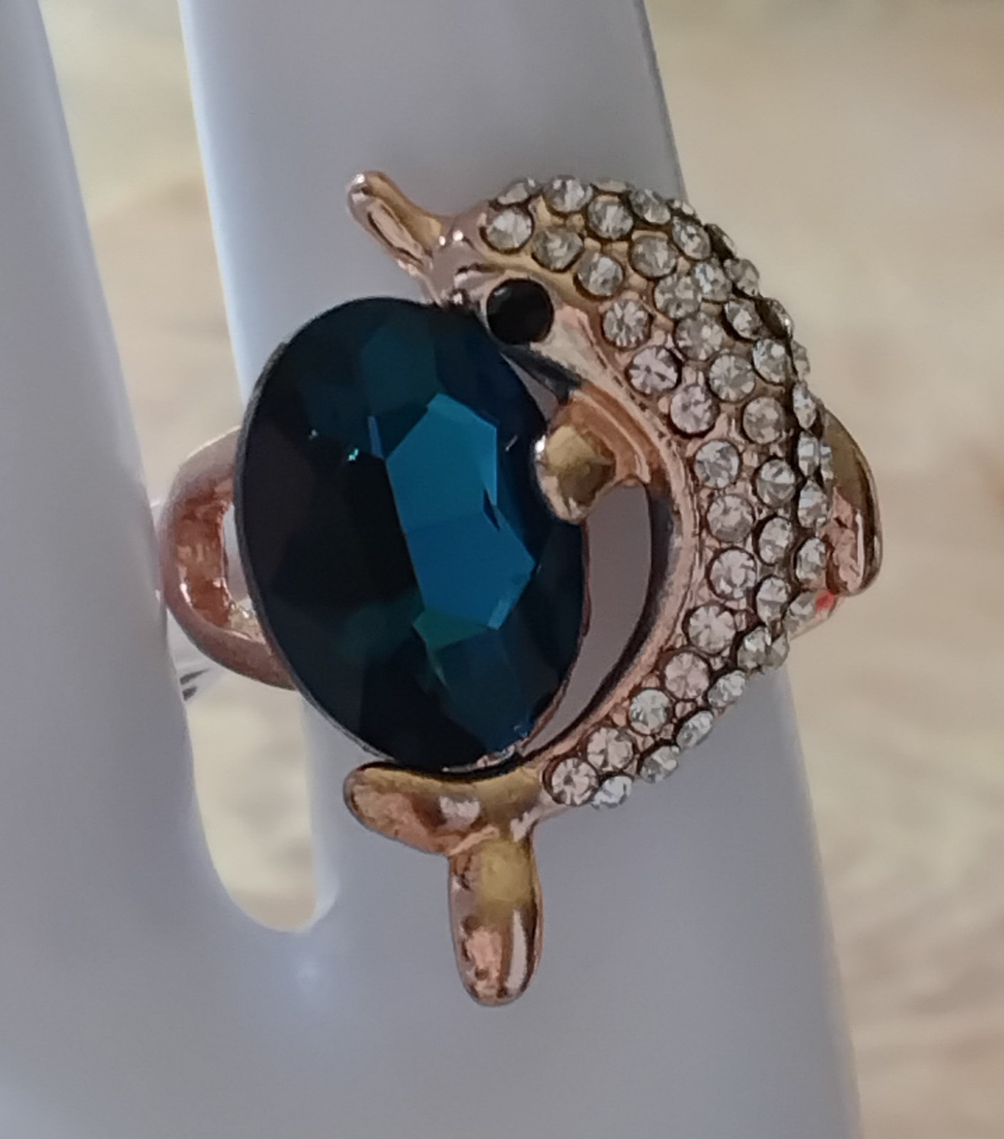 AUSTRIAN CRYSTAL AQUA MARINE CZ DOLPHIN Fashion Ring💙 Beach Beautiful Size 8.5″