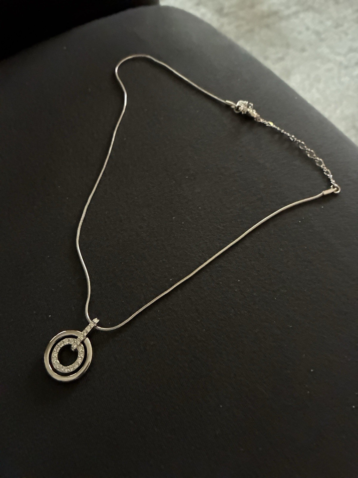 Swarovski Silver Crystal Concentric Circle Pendant Snake Chain Necklace
