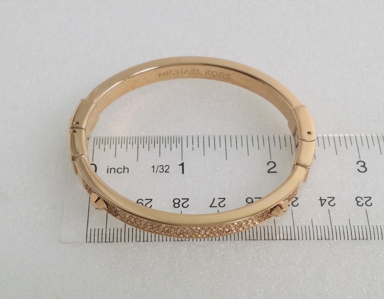 Signed Michael Kors Rose Gold Tone Champagne Crystal Slip On Bangle Bracelet