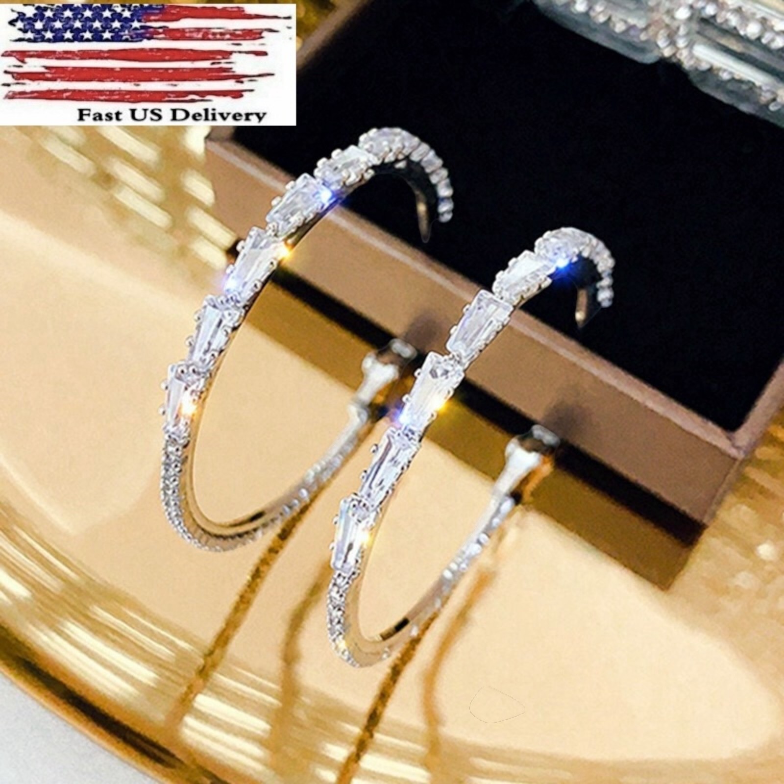 Gorgeous Hoop Earrings Women 925 Silver Plated Jewelry White glass Simulated A43