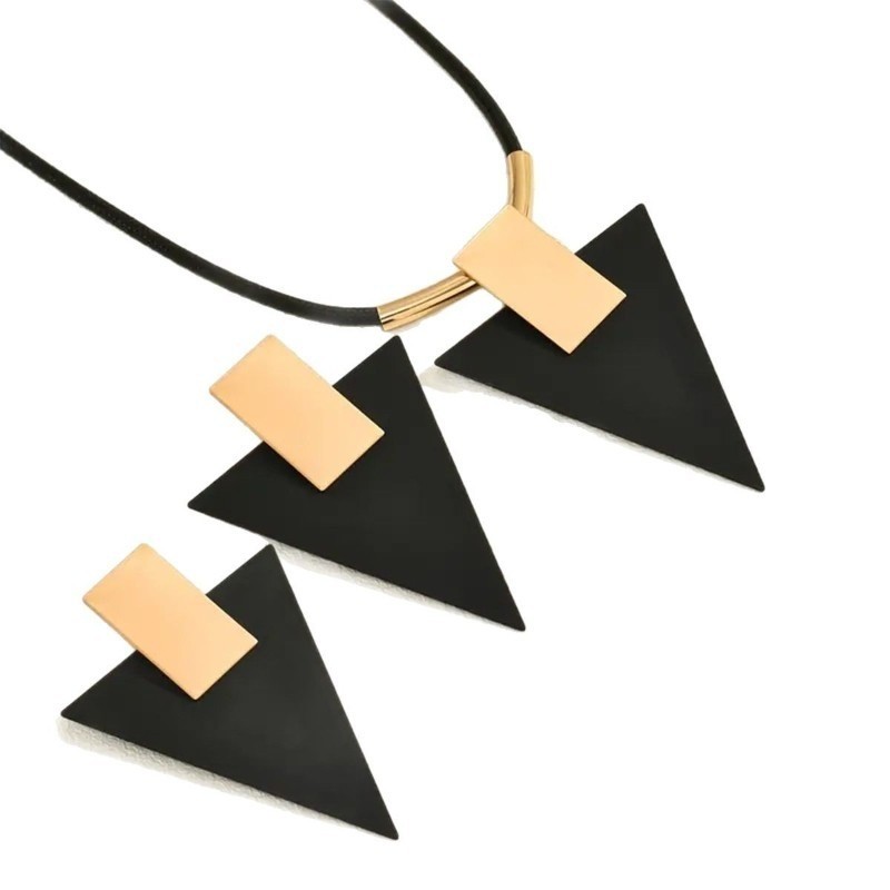 Women’s Geometric Triangle Jewelry Set Two-Tone Statement Necklace Ear Studs