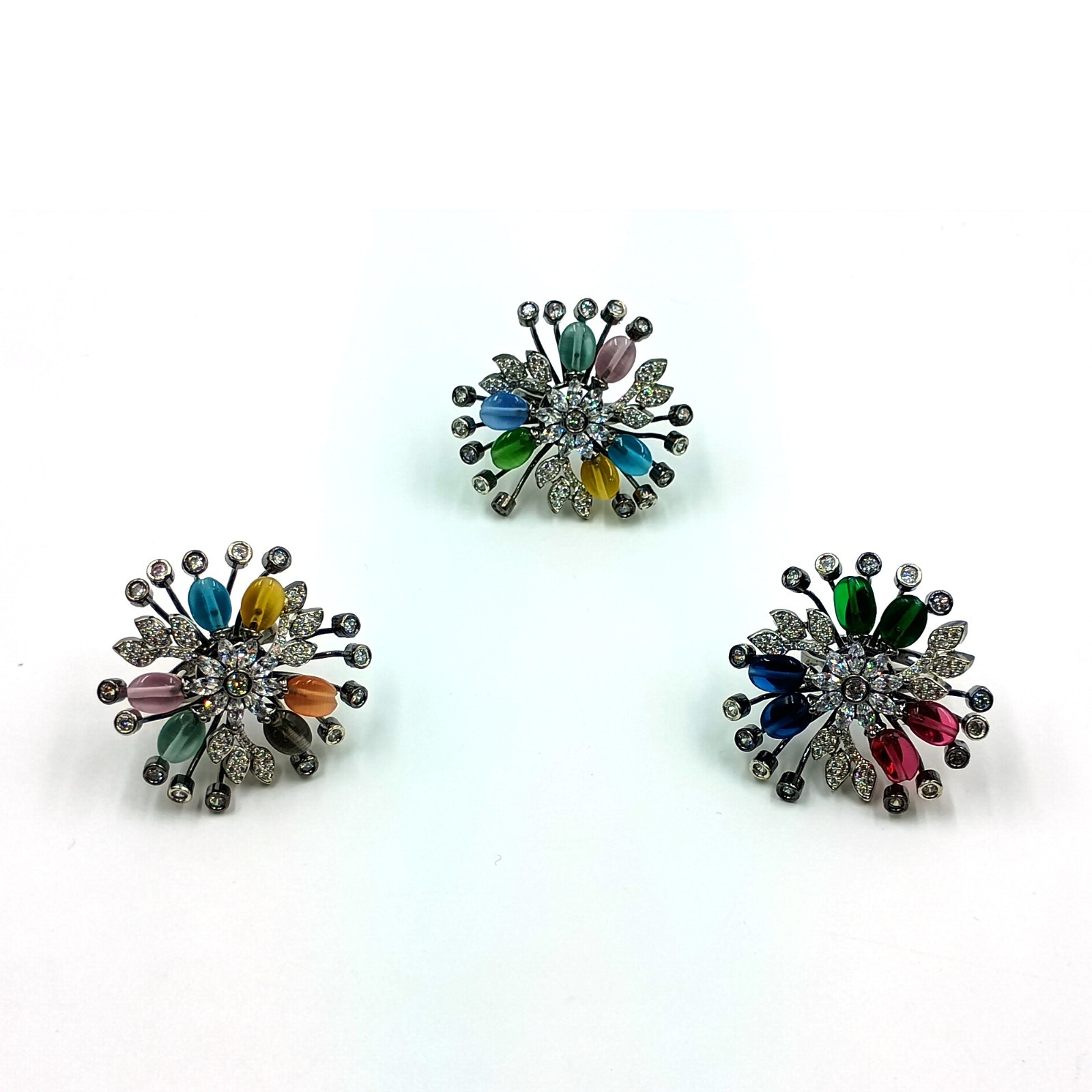 Handmade Multi Stone Ring Adjustable Cubic Zirconia Black Rhodium Plated Boho