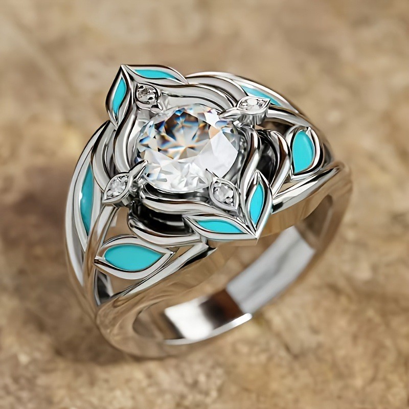 5Pcs Boho Turquoise Zircon Rings Set for Women Fashion Daily Jewelry Gift