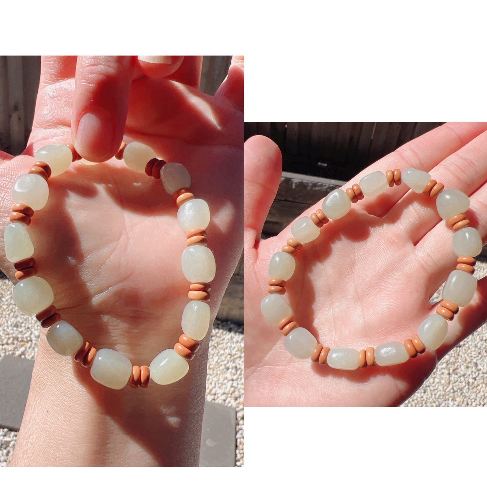 Good Quality Natural Hetian Jade and Olivary Nucleus Beaded Unisex Bracelet