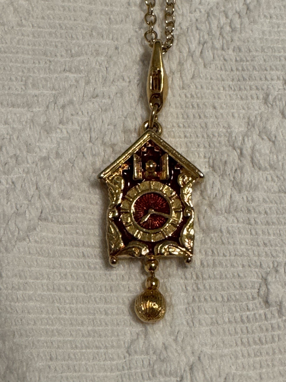Necklace – gold tone cuckoo clock pendant necklace, Cute – Gently Used. 20”