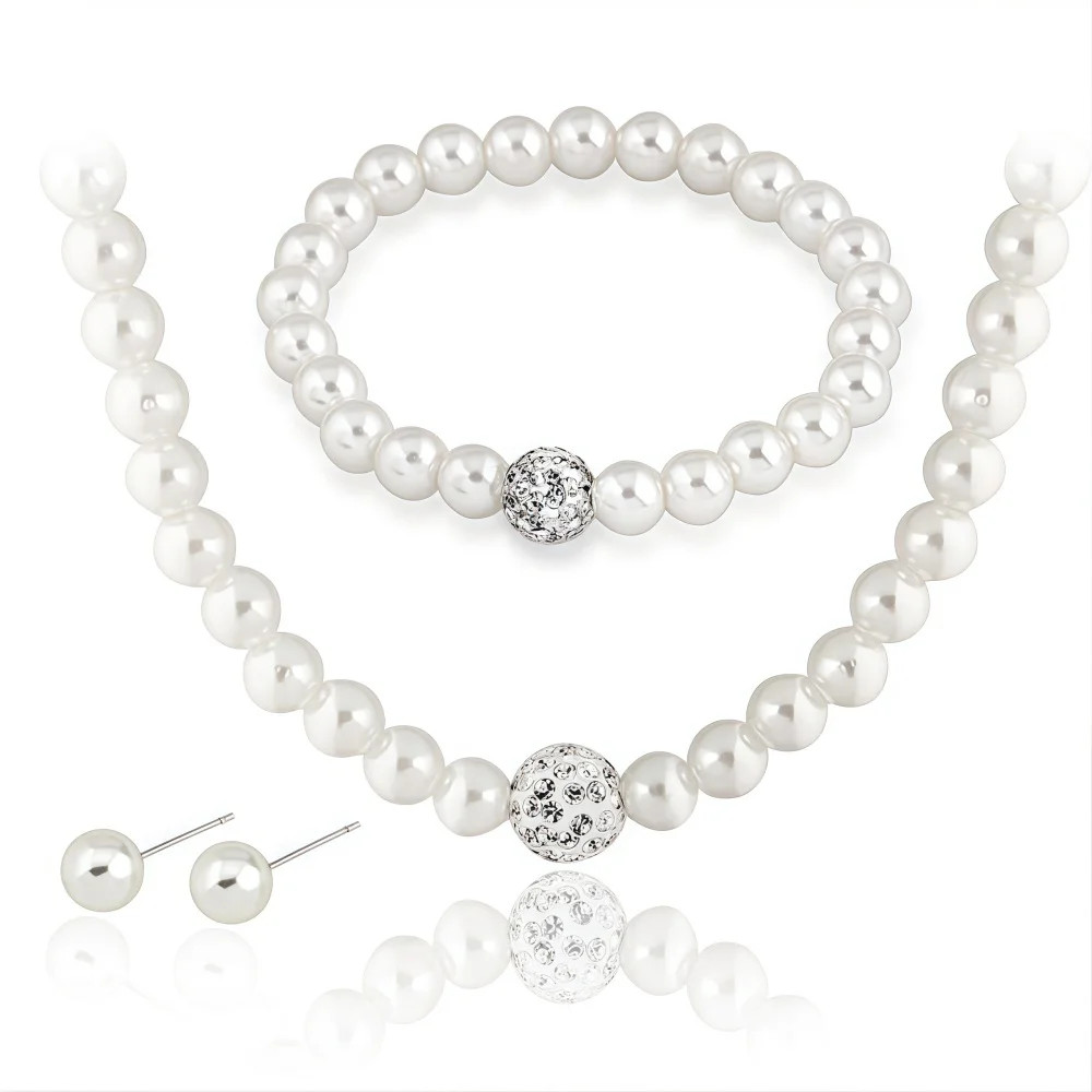 3PCS Pearl Jewelry Set Necklace Bracelet Earring Stud Gift Set For Women
