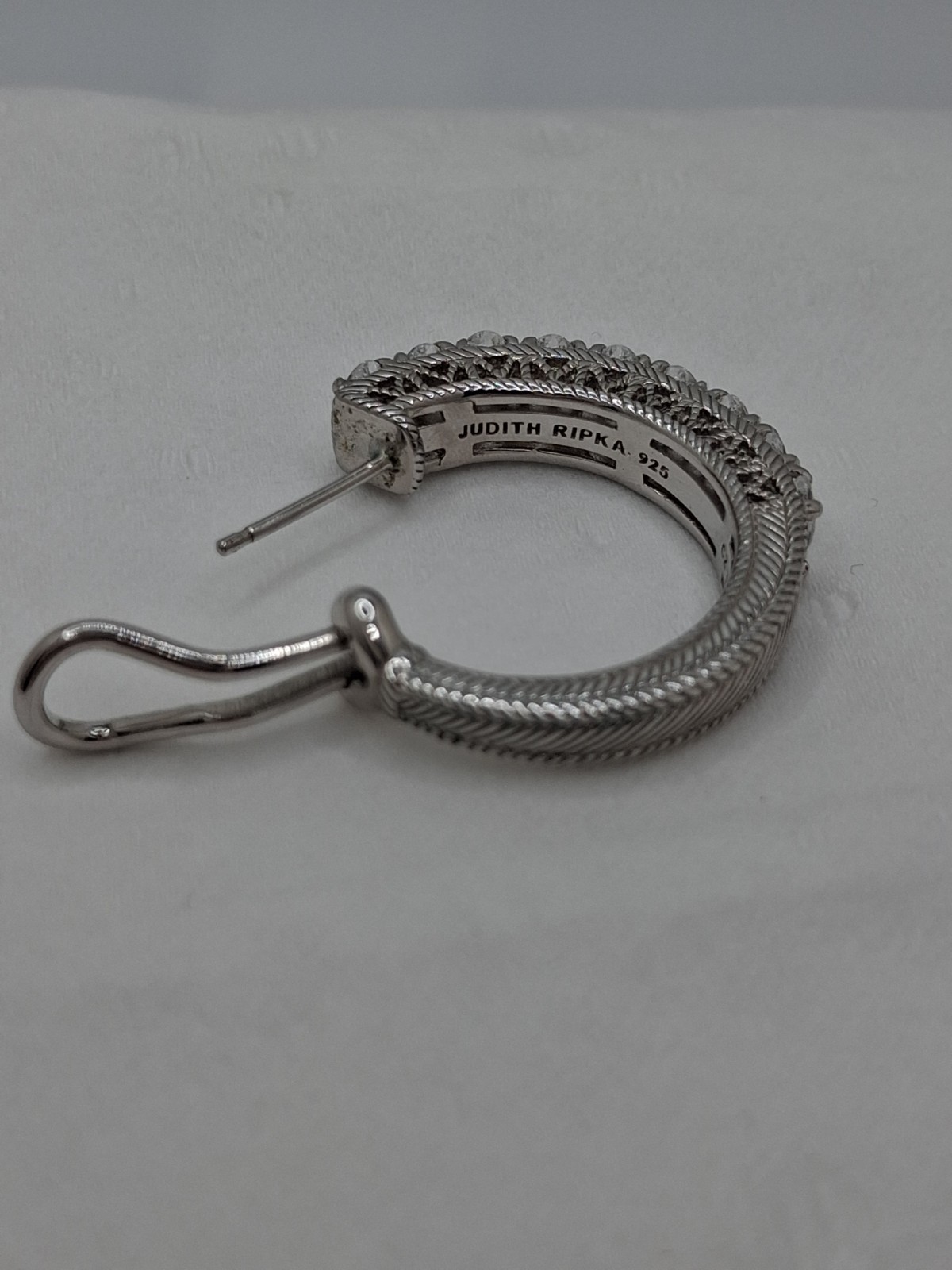 Judith Ripka Sterling 118 Facet DBL Brilliant Diamonique (CZ) Hoop Earrings, 1″L