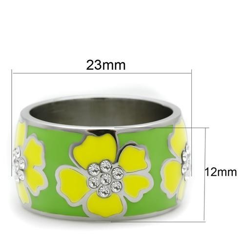 Women’s Floral Ring Band, Stainless Steel, Cluster, Wide Band, Enamel Ring