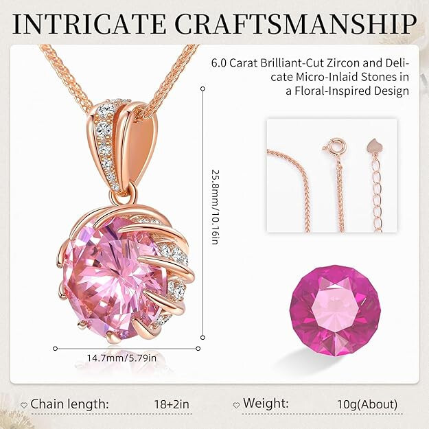 CeaKIev 6.0Carat (12.0mm) Round Cubic Zirconia Pendant Necklace 41 Accent Diamon