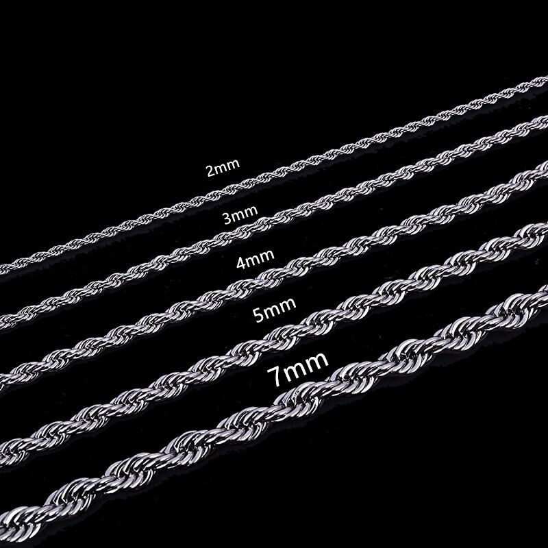 2/3mm 316L Stainless Steel Women Men Rope Chains Necklaces 18/20”