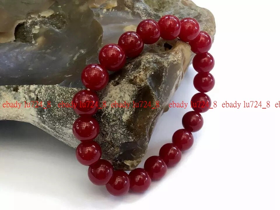 Women Gemstone Beaded Bracelet RED AGATE BEADS Stretchable Gift Jewelry 7.5″