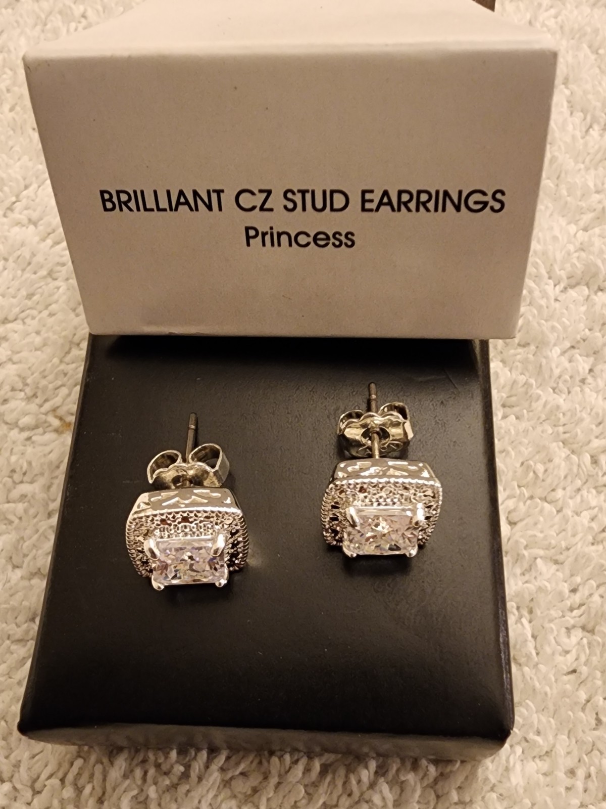 Avon Brilliant CZ Stud Earrings, Pierced ,Silver tone. New In Box