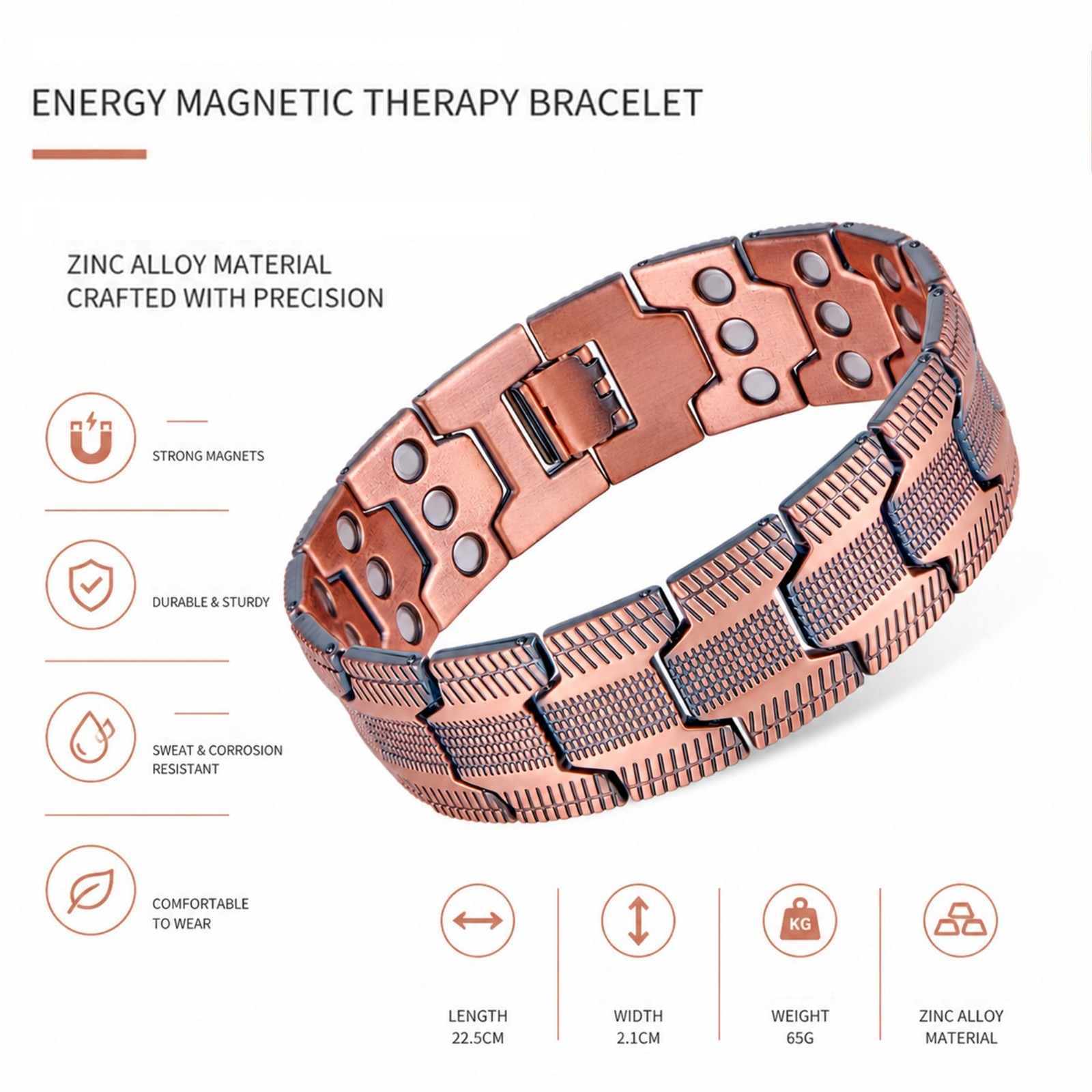 8″ Men Copper Wide 3X Strong Magnetic Bracelet 99.9% Copper Bracelet Gift