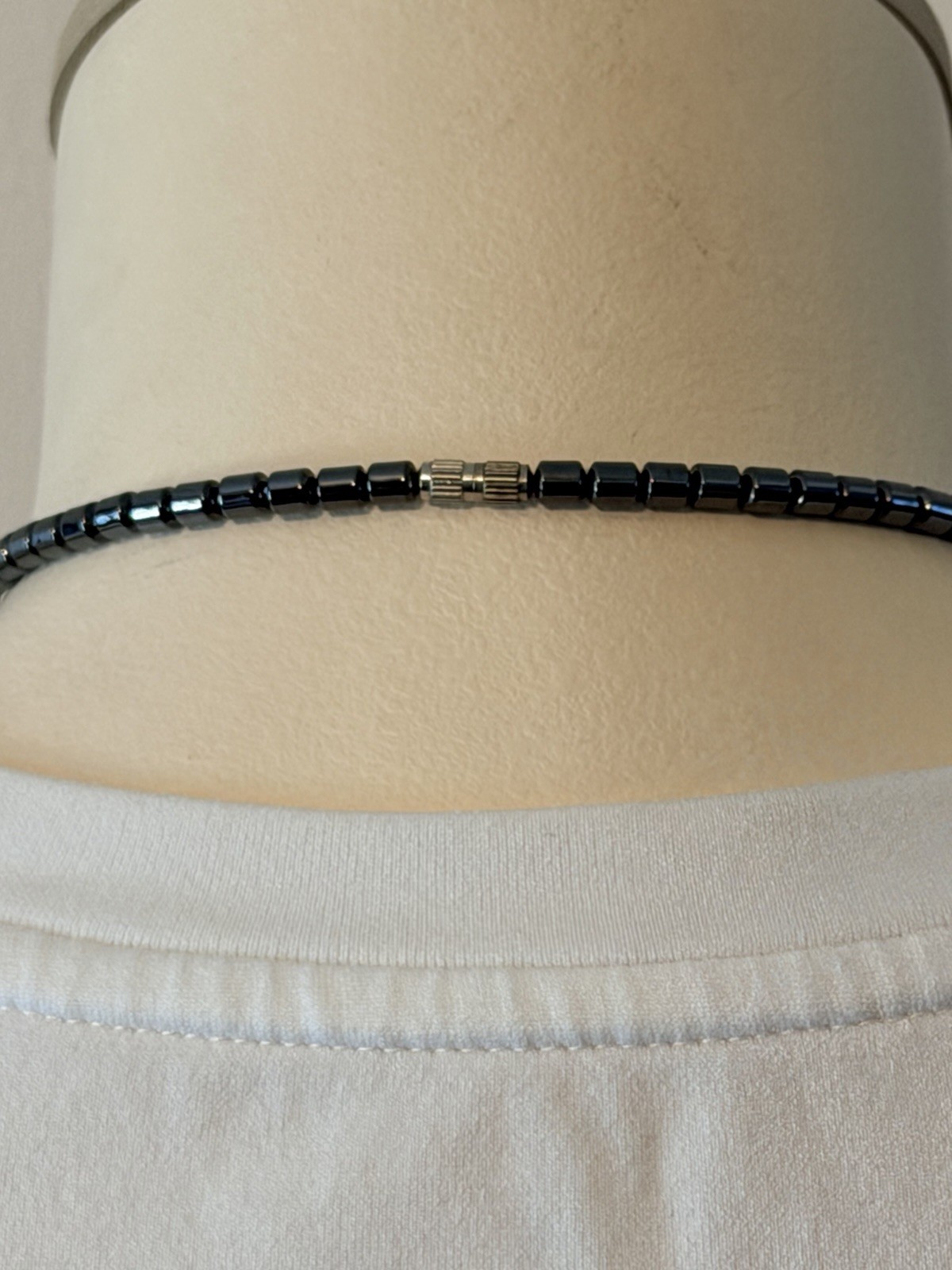 Geometric Pyramid Hematite Statement Necklace – Dark Metallic Gray 18”