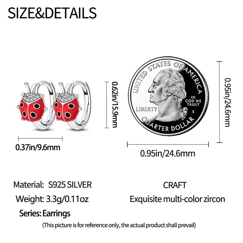 PANDACH 925 Sterling Silver Madonna Ladybug Huggie Earrings For Women Hoops Gift