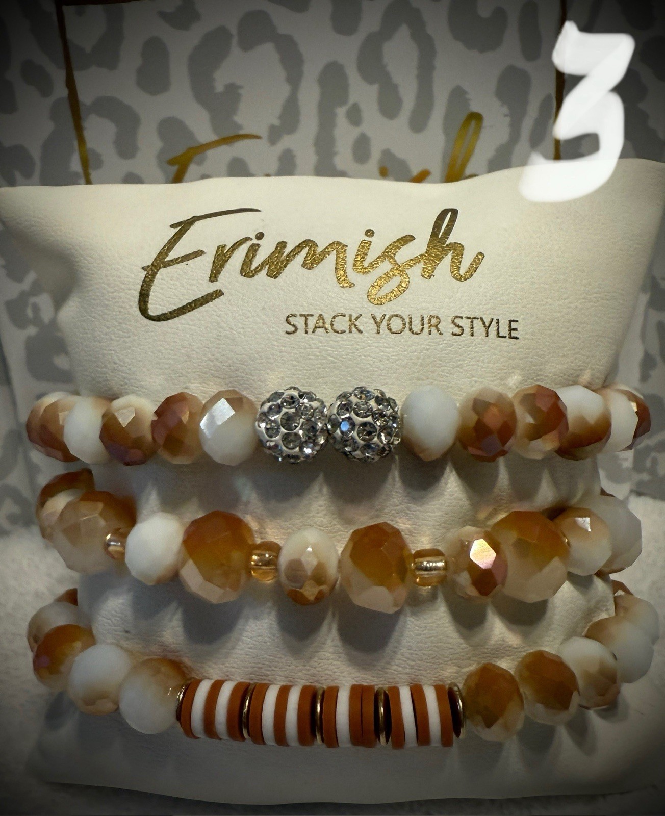 New ERIMISH Bracelets- 3 Pc – Caramel, White & Gold-CHOICE OF STYLE #1, #2 or #3