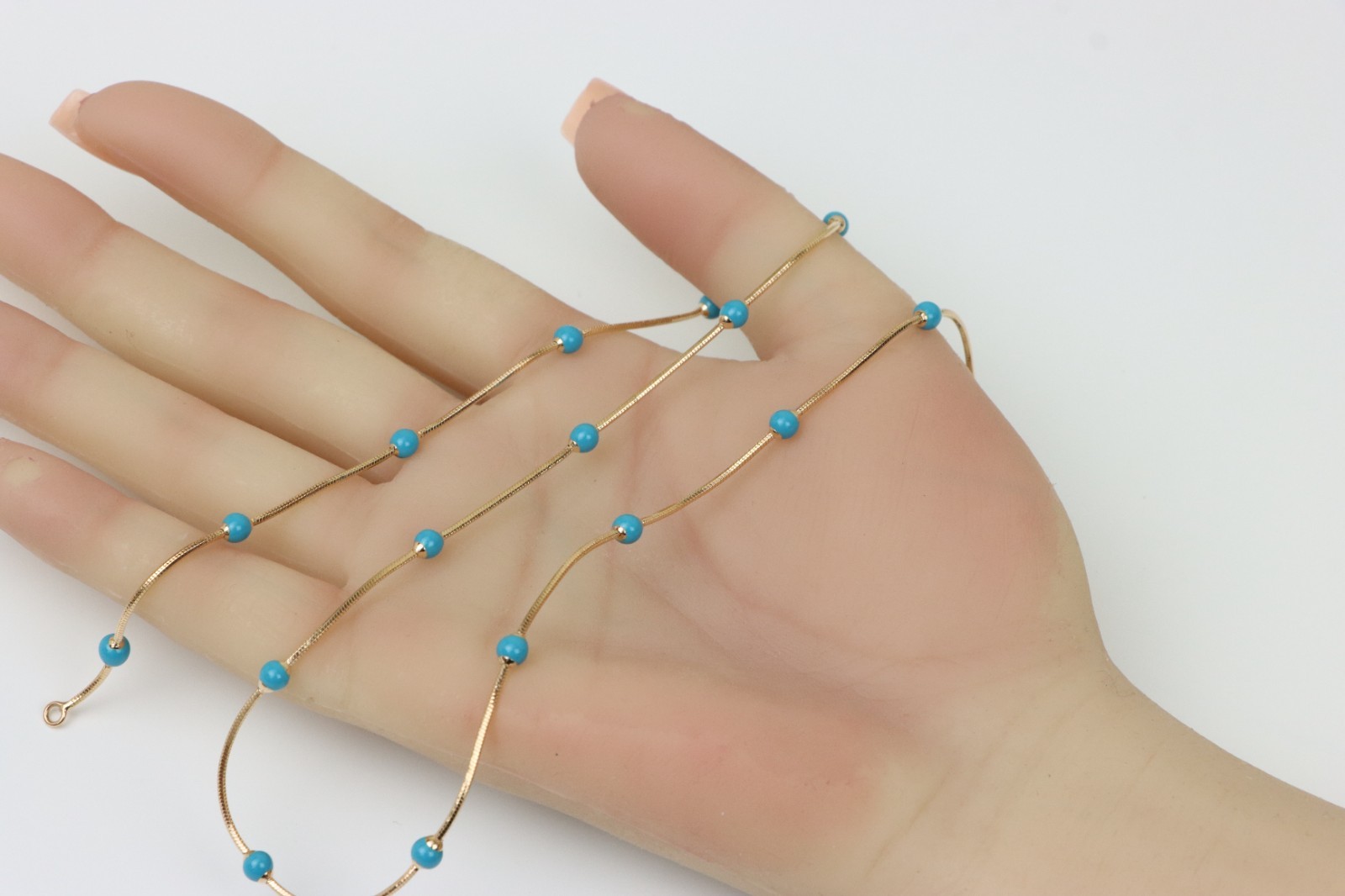 Rose Gold Chain Necklace with Blue Beads Elegant Style, XPNL0256