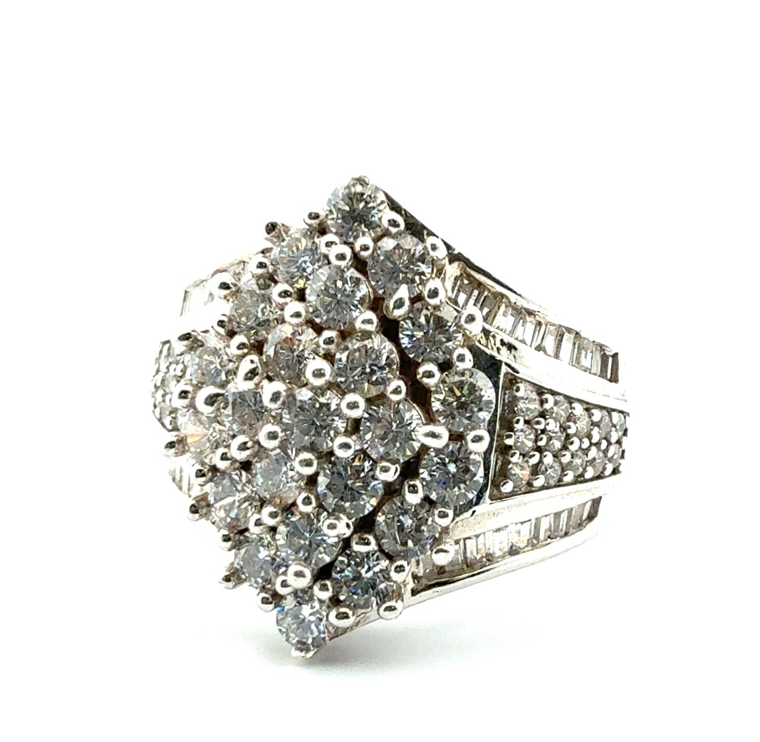 Size: 7.5 SJ 925 Sterling Silver Cubic Zirconia Cluster Statement Ring 9.1g
