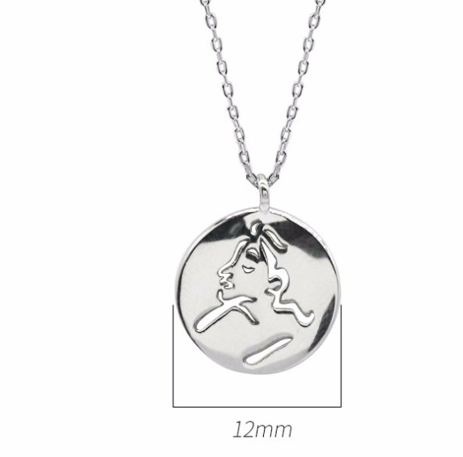 Women Girl 925 Sterling Silver Beauty Lady Face Silver Coin Necklace 16-18″
